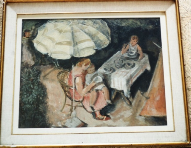 1934 Colazione in giardino-olio su tavola-cm45x55