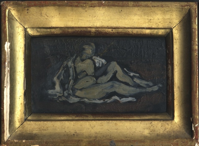 1940ca Bagnante-olio su tavola-cm15x9,5